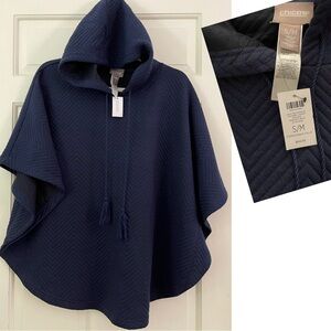 Chico's Dark Blue quilted oversize Hooded Poncho sweater - size S/M